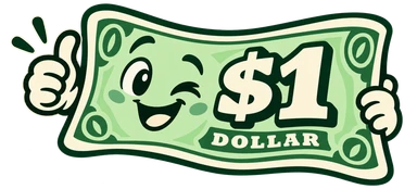 One Dollar — a smiling one-dollar banknote